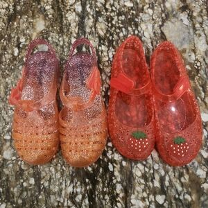 Kids Glitter Jelly Shoes - Orange and Red